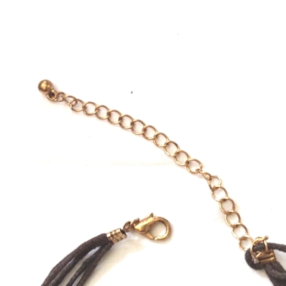 💥CLEARANCE💥VINTAGE BROWN CORDED LEOPARD RHINESTONE PENDANT 19" NECKLACE - Picture 4 of 6